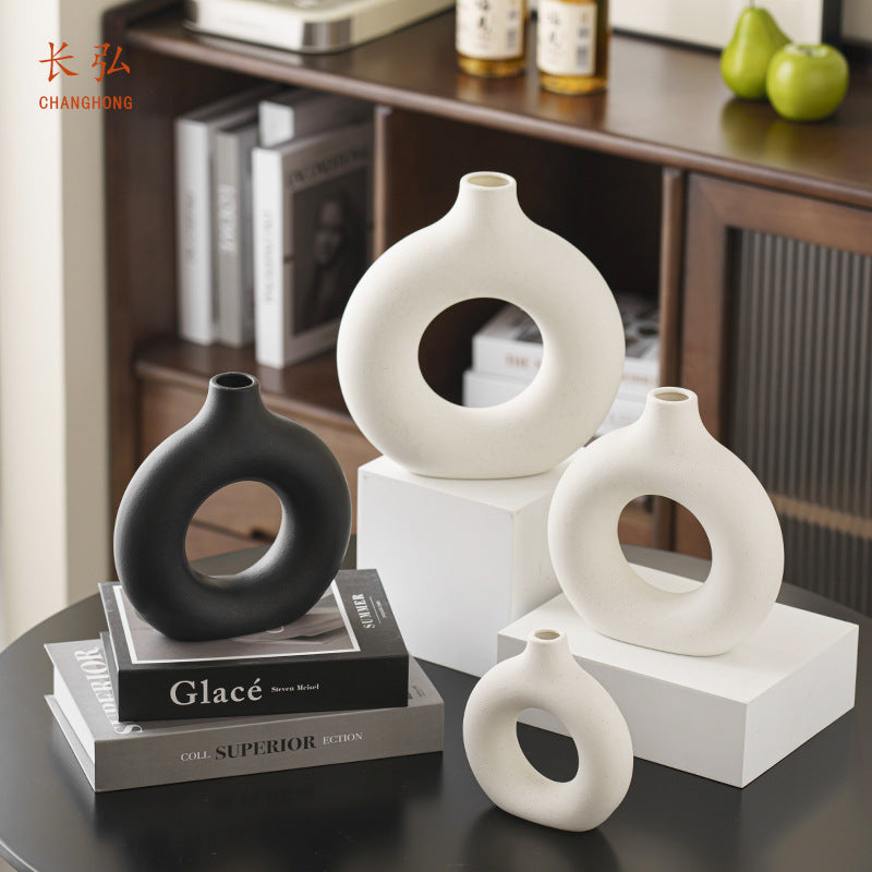 Changhong Nordic Vase Ins Style Creative Ceramic Vase Circle Vase High-looking Hydroponic Flower Arrangement B & B Decoration
