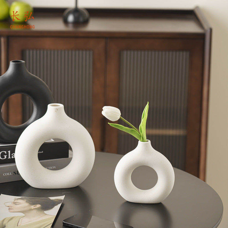 Changhong Nordic Vase Ins Style Creative Ceramic Vase Circle Vase High-looking Hydroponic Flower Arrangement B & B Decoration