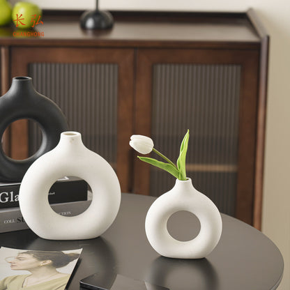 Changhong Nordic Vase Ins Style Creative Ceramic Vase Circle Vase High-looking Hydroponic Flower Arrangement B & B Decoration