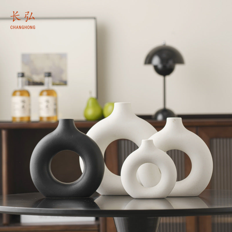 Changhong Nordic Vase Ins Style Creative Ceramic Vase Circle Vase High-looking Hydroponic Flower Arrangement B & B Decoration