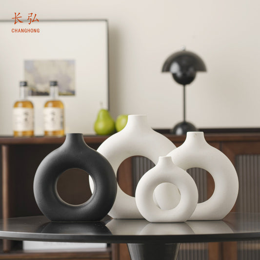 Changhong Nordic Vase Ins Style Creative Ceramic Vase Circle Vase High-looking Hydroponic Flower Arrangement B & B Decoration