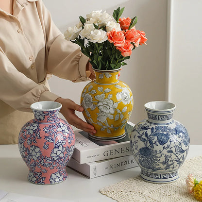 Chinoiserie Glazed Ceramic Vase Set